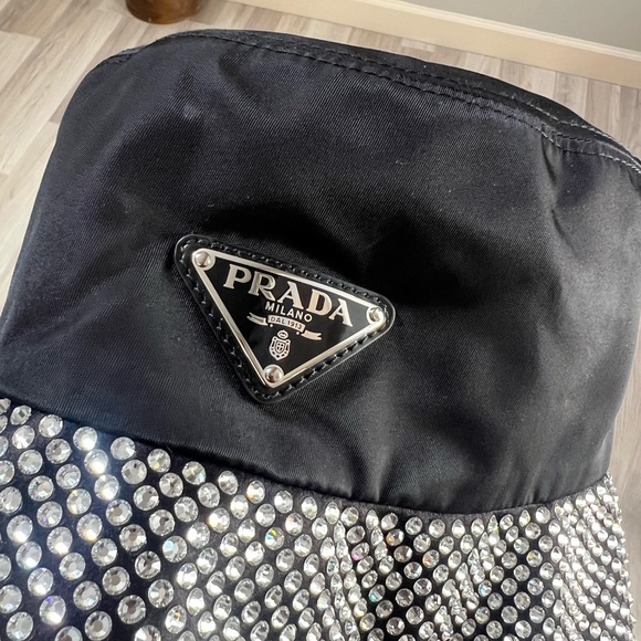 Prada  Logo Plaque embellished crystal nylon bucket hat size medium. NEVER USED - Picture 2 of 11